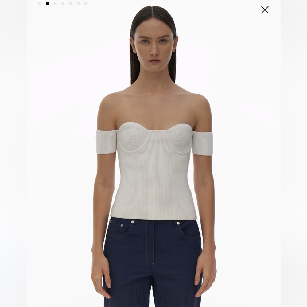 NWT Helmut Lang Contour Top ribbed short-sleeve style with a sweetheart neckline